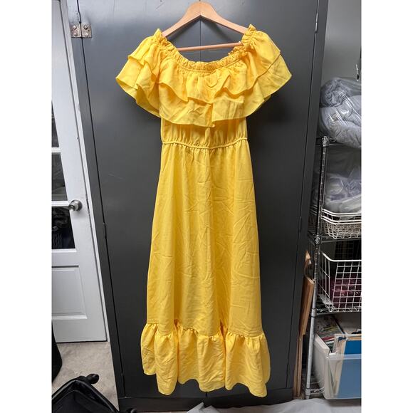 BOOHOO Yellow Ruffle Off The Shoulder Maxi Dress Size 10 - NEW - - Picture 2 of 10